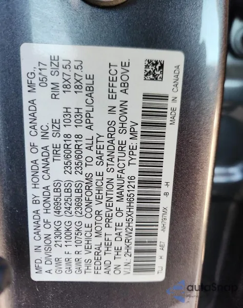 2017 Honda Cr-V Ex from USA, damaged, VIN 2HKRW2H5XHH651216